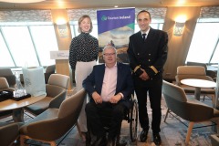 NO FEE PIC
PIC JULIEN BEHAL PHOTOGRAPHY
Brittany Ferries Officially Launch New Cruise-Ferry Salamanca at Rosslare Europort this morning, November 16th,2022.
Pictured at the launch was Monica McLaverty Manager Southern Europe,Tourism Ireland, Sean Connick, CEO, John F
Kennedy Trust and Frederic Dumoulin, Brittany Ferries Chief Commercial Officer.
The Rosslare to Bilbao is the only ferry service connecting Ireland to Spain.It boasts 200 custom artworks on board and local Spanish cuisine and is the first Liquified Powered Gas (LNG) powered passenger ferry to service Ireland promising lower emissions and a smoother voyage.
Salamanca, named after the stunning heritage city in Castilla y Léon in Spain, replaces the Connemara vessel, offering more than double the capacity, with space for over 1000 passengers in 343 comfortable cabins, 22 of which are especially designed for passengers travelling with their pet dog.
The new state-of-the-art ship is also the first LNG-powered ferry to serve Ireland and promises lower emissions and a smoother, quieter voyage for travellers.
MORE INFO CONTACT stephanie@fuzion.ie
