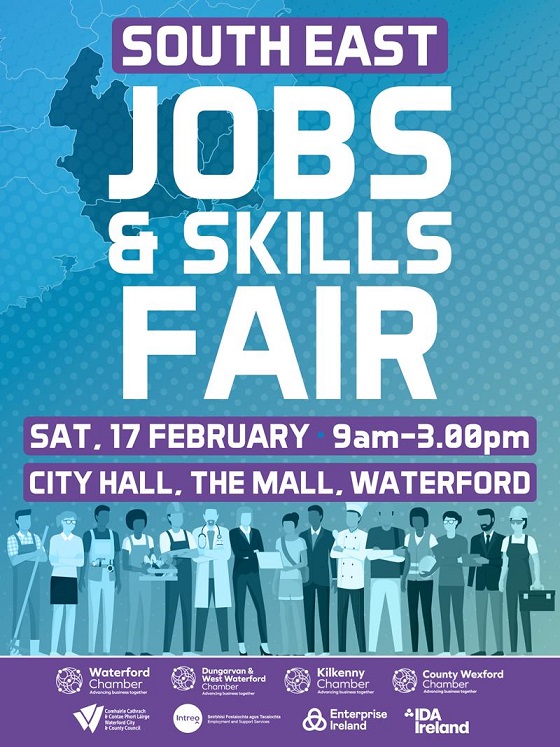 Poster for South East Jobs & Skills Fair, taking place February 17th at City Hall Waterford
